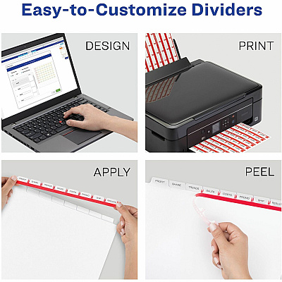 Avery(R) 8 Big Tab Dividers for 3 Ring Binder, Easy Print & Apply Clear Label Strip, Index Maker(R) Customizable White Tabs, 5 Sets (AVE11493)