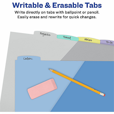 Avery Write & Erase Durable Plastic Dividers w/Pockets, 5-tab, Multicolor (AVE16176)