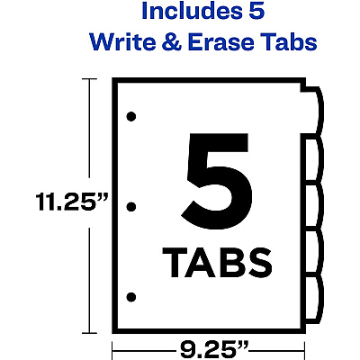 Avery Write & Erase Durable Plastic Dividers w/Pockets, 5-tab, Multicolor (AVE16176)