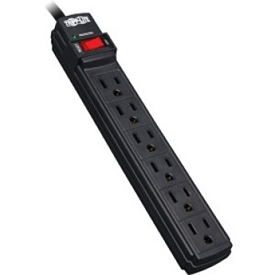Tripp Lite Protect It! 6-Outlet Surge Protector, 6 ft. Cord, 360 Joules, Diagnostic LED, Black Housing (TLP6B)