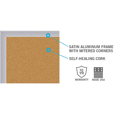 Ghent Natural Cork Bulletin Board with Aluminum Frame (AK44)
