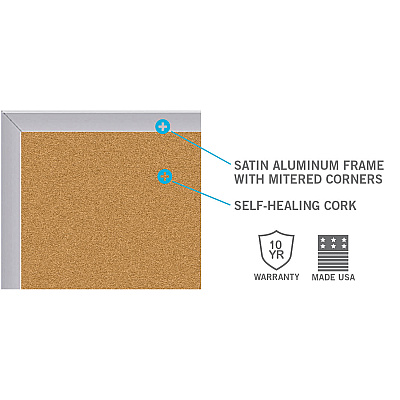 Ghent Natural Cork Bulletin Board with Aluminum Frame (AK412)