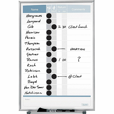 Quartet Matrix 15-employee In/Out Board (QRT33703)