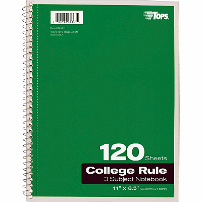 TOPS 3 - subject College Ruled Notebook - Letter (TOP65361)