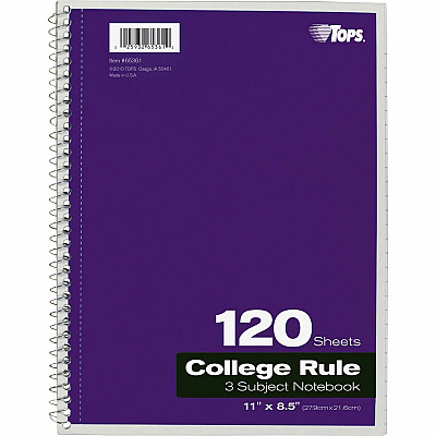 TOPS 3 - subject College Ruled Notebook - Letter (TOP65361)