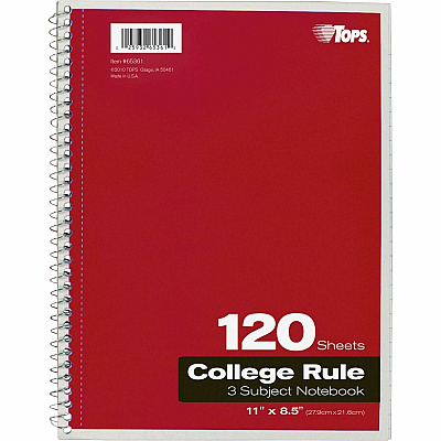 TOPS 3 - subject College Ruled Notebook - Letter (TOP65361)