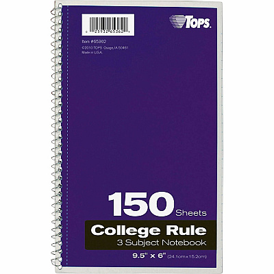 TOPS 3-subject College Ruled Notebook (TOP65362)
