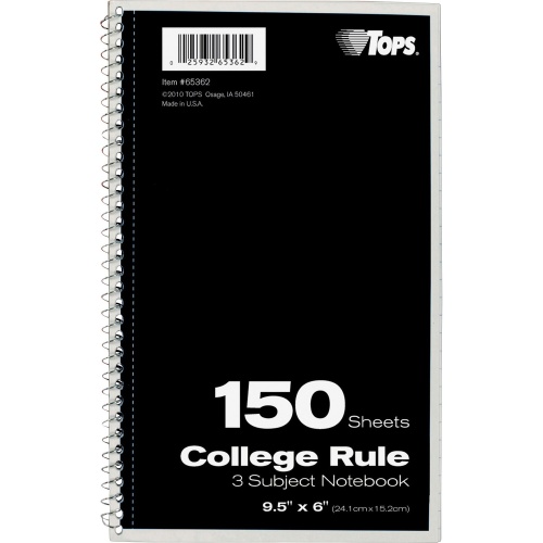 TOPS 3-subject College Ruled Notebook (65362)