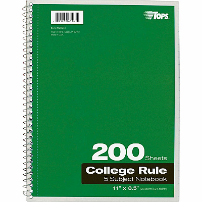 TOPS 5 - subject College - ruled Notebooks - Letter (TOP65581)