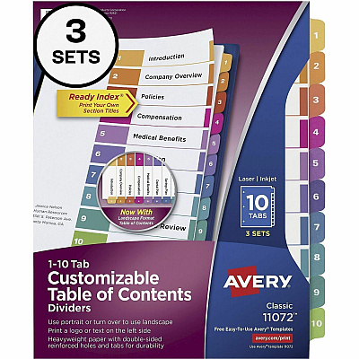 Avery Dividers, 10 Tabs, Ready Index (3 Sets of 11072)