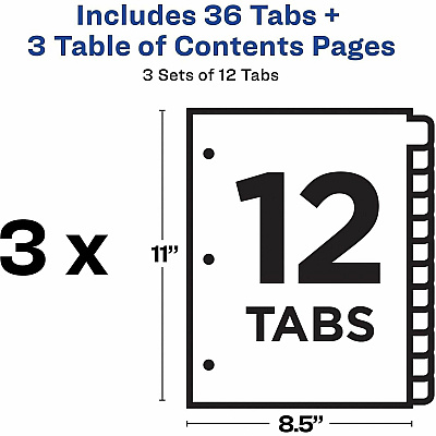 Avery Dividers, 12 Tabs, Ready Index (3 Sets of 11073)