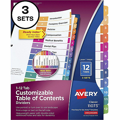 Avery Dividers, 12 Tabs, Ready Index (3 Sets of 11073)