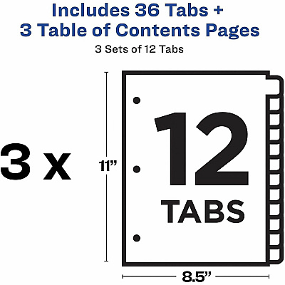 Avery Dividers, 12 Tabs, Ready Index (3 Sets of 11078)