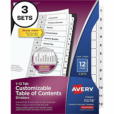 Avery Dividers, 12 Tabs, Ready Index (3 Sets of 11078)