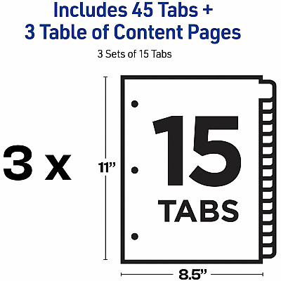Avery Dividers, 15 Tabs, Ready Index, (3 Sets of 11074)
