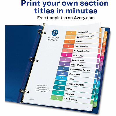 Avery Dividers, 15 Tabs, Ready Index, (3 Sets of 11074)