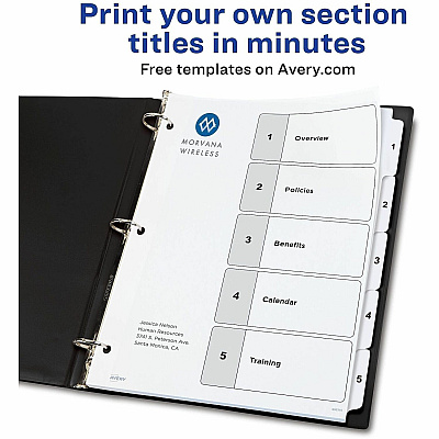 Avery Dividers, 5 Tabs, Ready Index (3 Sets of 11075)