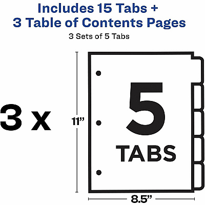 Avery Dividers, 5 Tabs, Ready Index (3 Sets of 11075)