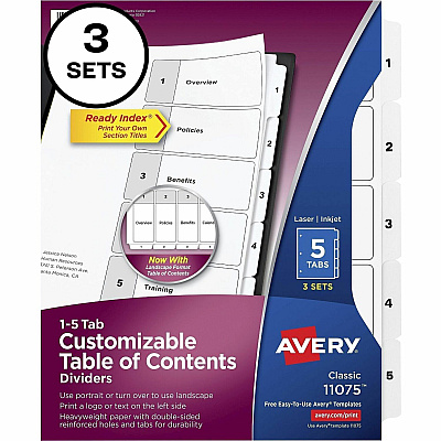 Avery Dividers, 5 Tabs, Ready Index (3 Sets of 11075)