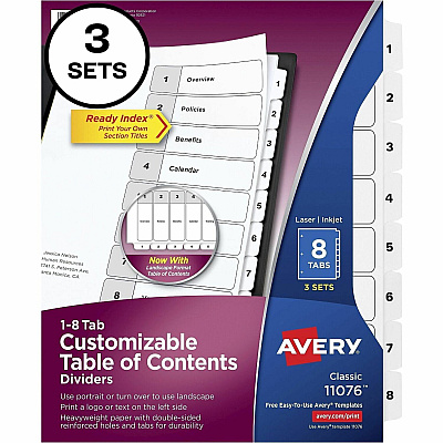 Avery Dividers, 8 Tabs, Ready Index (3 Sets of 11076)