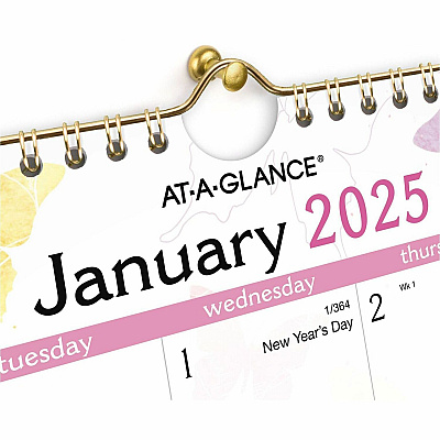 AT-A-GLANCE Watercolors Recycled Monthly Wall Calendar, Butterflies Artwork, 15 x 12, White/Multicolor Sheets, 12-Month (Jan-Dec): 2025 (PM91707)
