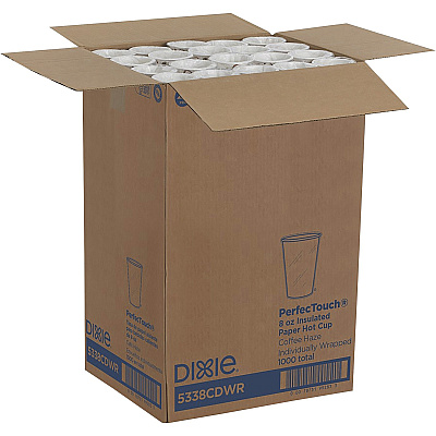 Dixie PerfecTouch 8 oz Insulated Wrapped Paper Hot Coffee Cups by GP Pro (DXE5338CDWR)