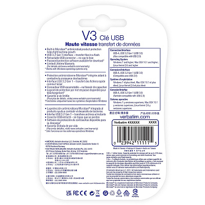 Verbatim 64GB Store 'n' Go V3 USB 3.2 Gen 1 Flash Drive - Gray (49174)