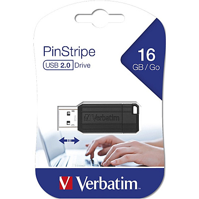 Verbatim 16GB Pinstripe USB Flash Drive - Black (VER49063)