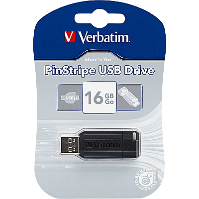 Verbatim 16GB Pinstripe USB Flash Drive - Black (VER49063)