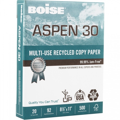Aspen Laser, Inkjet Recycled Paper - White - Recycled - 30% Fiber Recycled Content (054901JR)