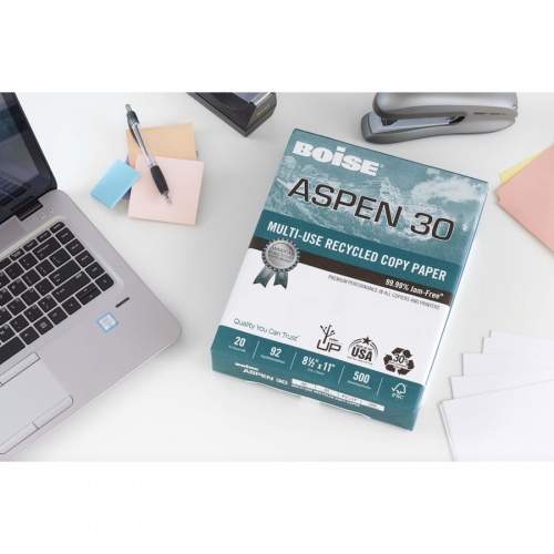 Aspen Laser, Inkjet Recycled Paper - White - Recycled - 30% Fiber Recycled Content (054901JR)