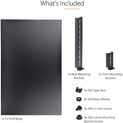 StarTech 1u Adjustable Mounting Depth Rack Mount Shelf - Heavy Duty Fixed Server Rack Cabinet Shelf - 330 Lb / 150kg - Fixed Rack Shelf (ADJSHELFHD)