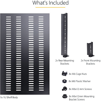 StarTech 1u Adjustable Mounting Depth Vented Rack Mount Shelf - Heavy Duty Fixed Server Rack Cabinet Shelf - 330lbs / 150kg (ADJSHELFHDV)
