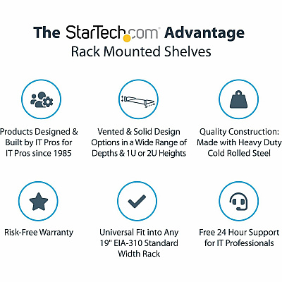 StarTech 2u 22in Vented Fixed Rack Mount Shelf (CABSHELF22V)