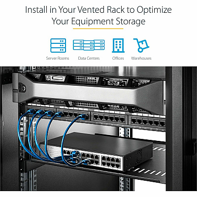 StarTech 2u 22in Vented Fixed Rack Mount Shelf (CABSHELF22V)