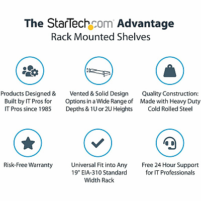 StarTech 2u 16in Universal Vented Rack Mount Cantilever Shelf - Fixed Server Rack Cabinet Shelf - 50lbs / 22kg - 16in Deep (CABSHELFV)