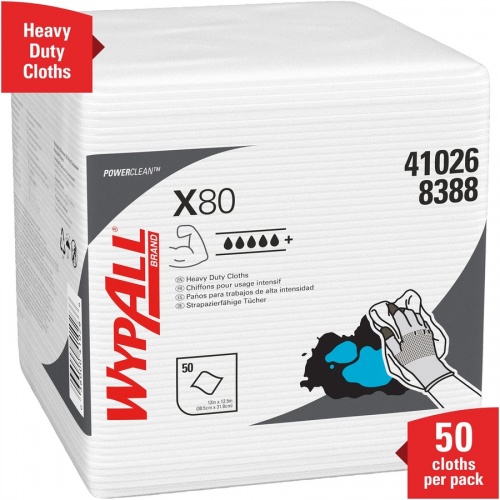 Wypall Power Clean X80 Heavy Duty Cloths Extended Use Cloths Quarter-fold Format (41026)