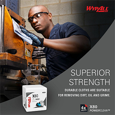 Wypall PowerClean X80 Heavy Duty Cloths Extended Use Cloths - Quarter-fold (KCC41026)