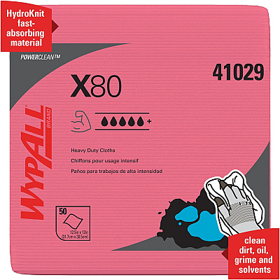 Wypall PowerClean X80 Heavy Duty Cloths Extended Use Cloths - Quarter-fold (KCC41029)