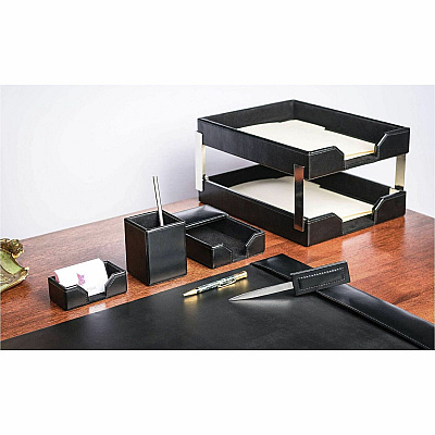 Dacasso 8-Piece Econo-Line Desk Set - Bonded Black Leather (D1403)