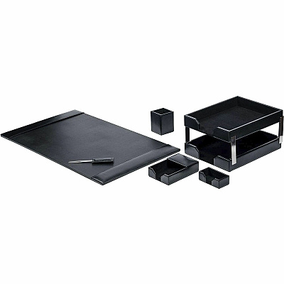 Dacasso 8-Piece Econo-Line Desk Set - Bonded Black Leather (D1403)