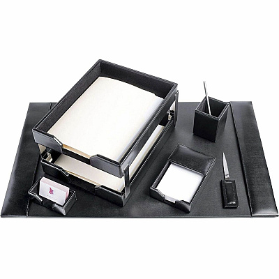 Dacasso 8-Piece Econo-Line Desk Set - Bonded Black Leather (D1403)