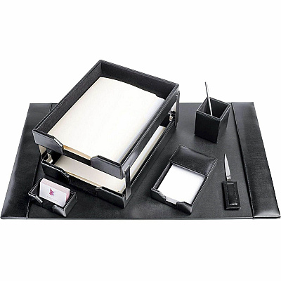 Dacasso 8-Piece Econo-Line Desk Set - Bonded Black Leather (D1403)