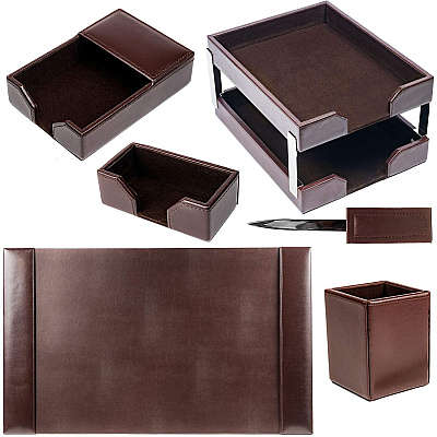Dacasso 8-Piece Econo-Line Desk Set - Bonded Brown Leather (D3603)