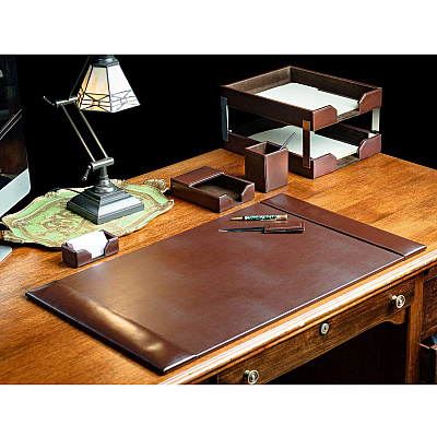 Dacasso 8-Piece Econo-Line Desk Set - Bonded Brown Leather (D3603)