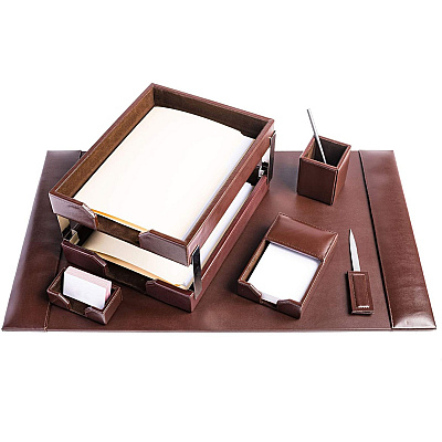 Dacasso 8-Piece Econo-Line Desk Set - Bonded Brown Leather (D3603)