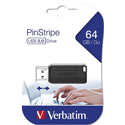 Verbatim 64GB PinStripe USB Flash Drive - Black (VER49065)