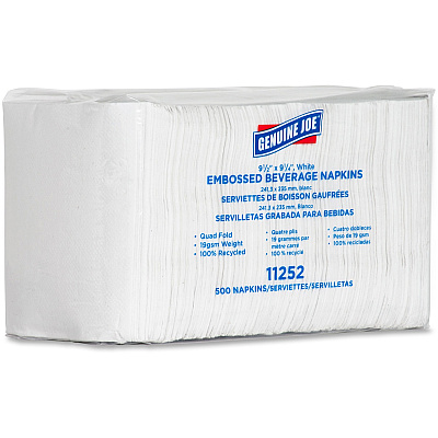 Genuine Joe Quad-fold Square Beverage Napkins (GJO11252)