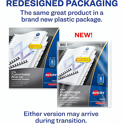 Avery(R) Unpunched Print-On(TM) Dividers, 8 Tabs, 5 Sets (AVE11553)