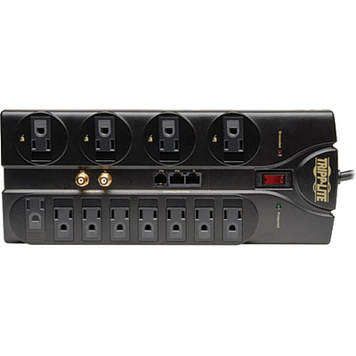Tripp Lite Protect It! 12-Outlet Surge Protector, 8 ft. (2.43 m) Cord, 2880 Joules, Tel/Modem/Coaxial/Ethernet Protection (TLP1208SAT)